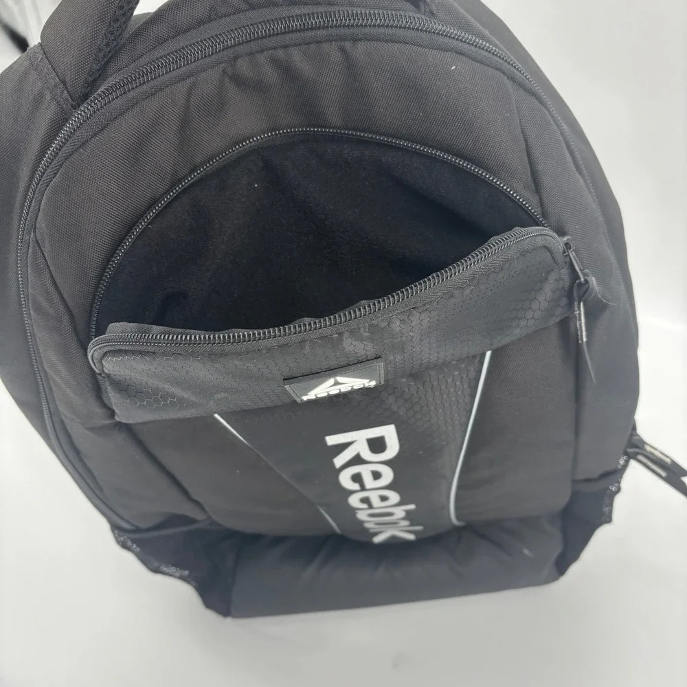 Reebok black backpack laptop compartment minimalist full size school gym travel